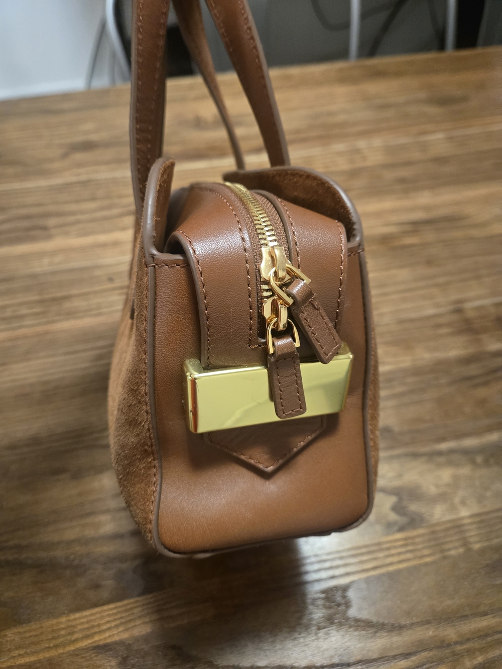 J. Crew Brown Suede Mini Satchel with Gold Hardware - Picture 4 of 8